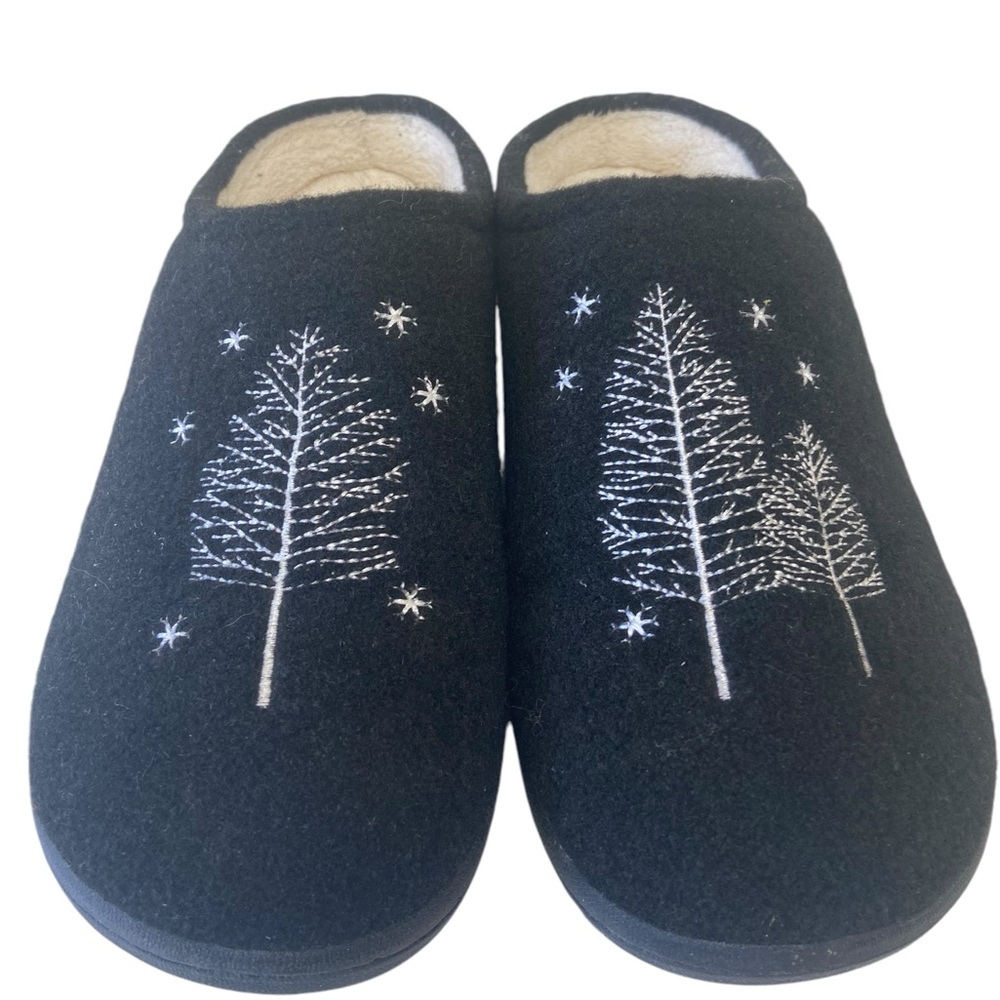 Coldwater Creek Slippers Womens Size 11 Sherpa Lined Embroidered Slip On Comfy